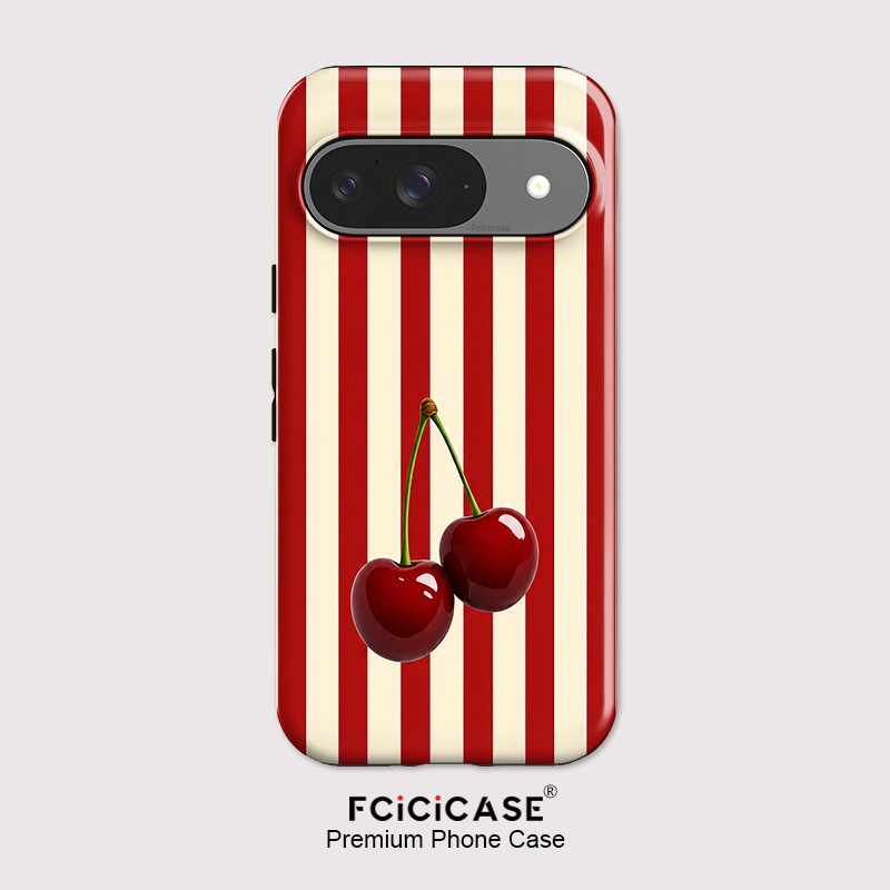Google Pixel 9 - Fcicicase Kiraz Şerit Desenli Telefon Kılıfı