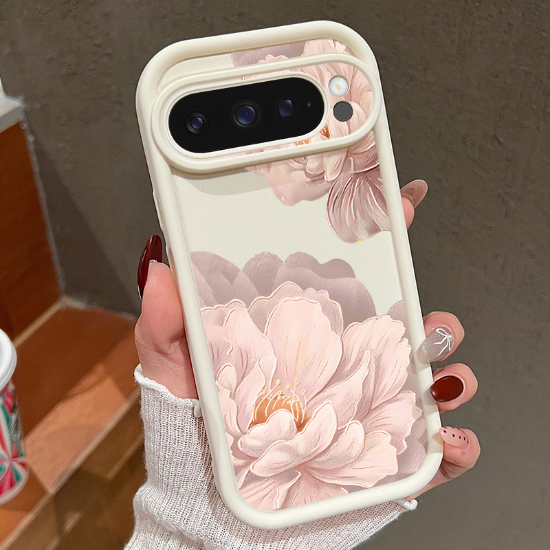 Google Pixel 9 - Pembe Çiçek Desenli Yumuşak TPU Telefon